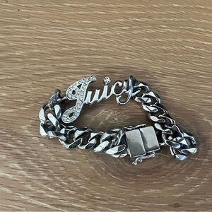 Juicy Couture Silver-Tone Curb Chain Bracelet with Crystal Logo